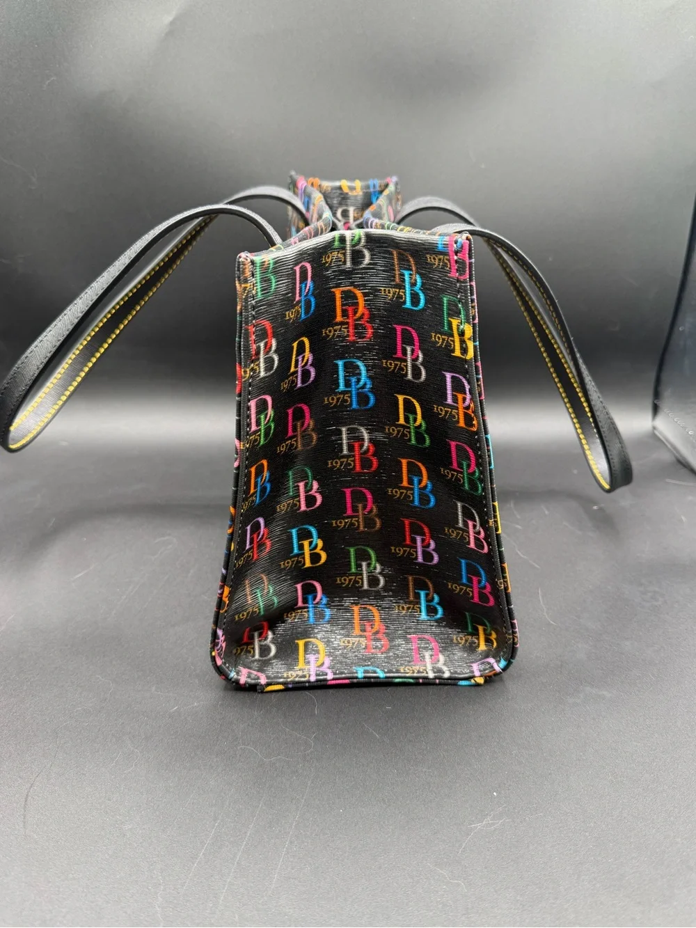 Dooney & Bourke 1975 Multicolor Logo Tote Bag — Red Interior - Picture 3 of 9